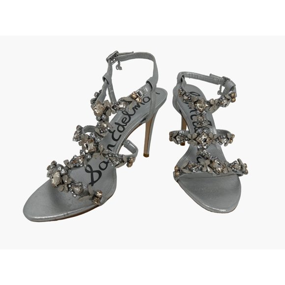 Sam Edelman Selena Embellished Heels Size 8.5M Womens NEW silver 4" dress heel - Picture 3 of 12